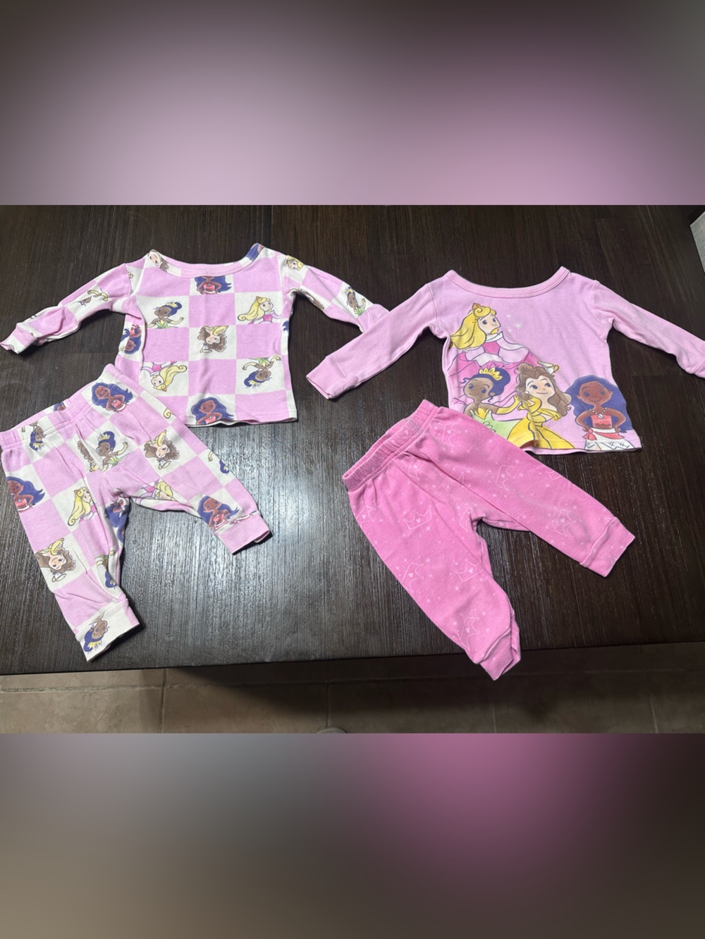Disney Pink Princess Pajama Set with Character Prints